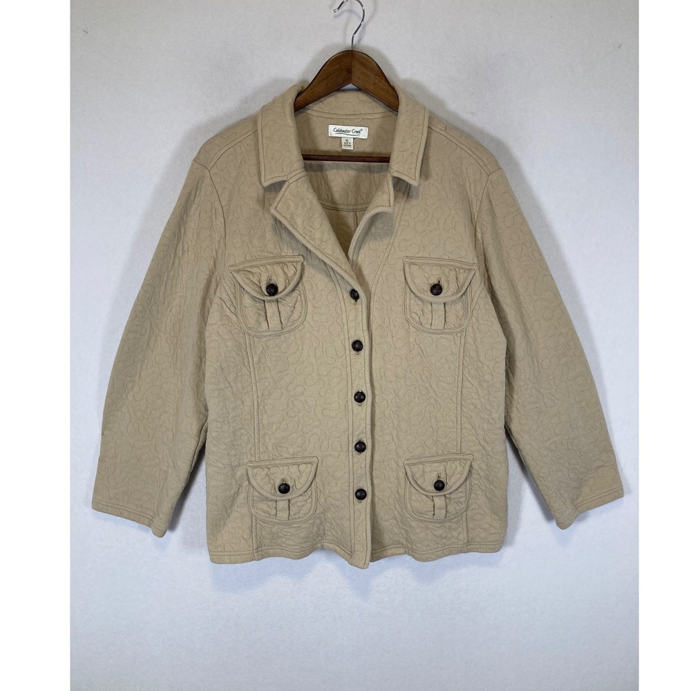 Coastal Grandma Coldwater Creek Women XL‎ Beige Quilted Floral Utility Jacket